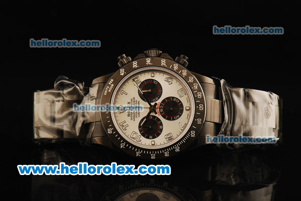 Rolex Daytona Chronograph Swiss Valjoux 7750 Automatic Movement PVD Case with White Arabic Numerals and PVD Strap - Click Image to Close